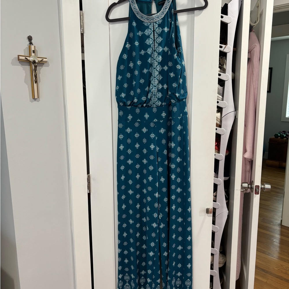 Elegant Teal Patterned Jumpsuit